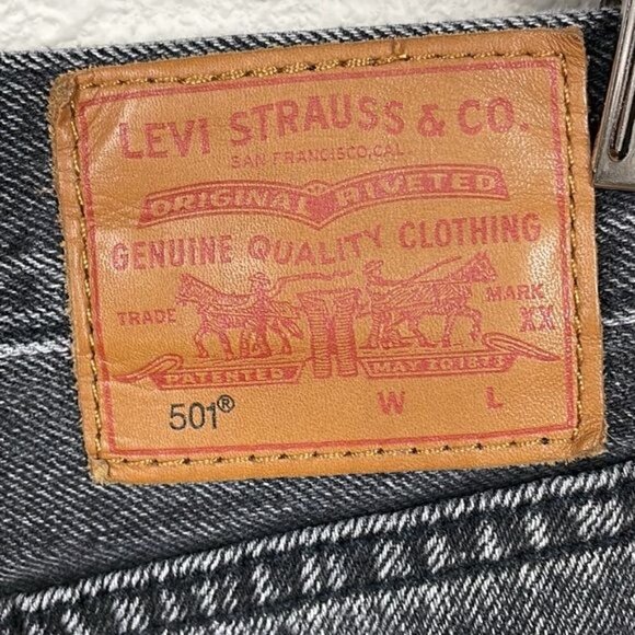 Levis 501 Big E High Rise Cut Off Shorts Washed Trashed Black Sz 26 - Picture 10 of 16